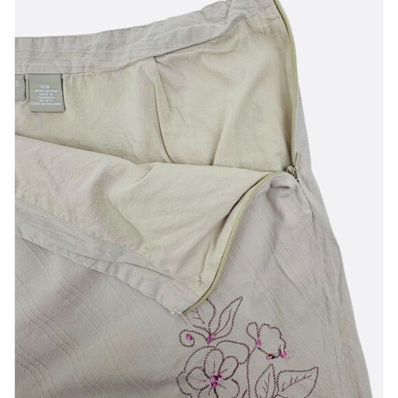 VTG Field Gear Skirt Embroidered Sequin Flowers Textured Cotton Khaki 16 READ - Picture 5 of 12